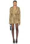 Norma Kamali Super Oversized Boyfriend Shirt Flared Mini Dress In Cheetah Patch