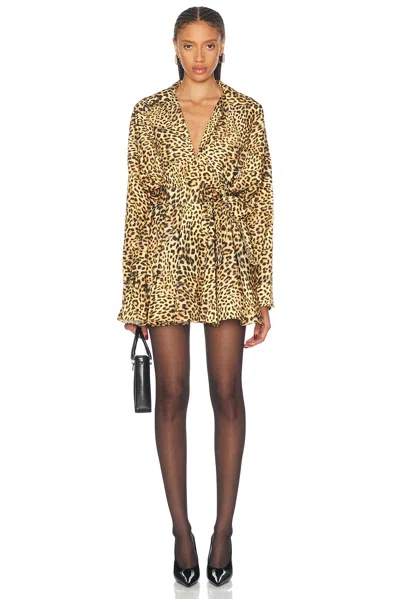 Norma Kamali Super Oversized Boyfriend Shirt Flared Mini Dress In Cheetah Patch