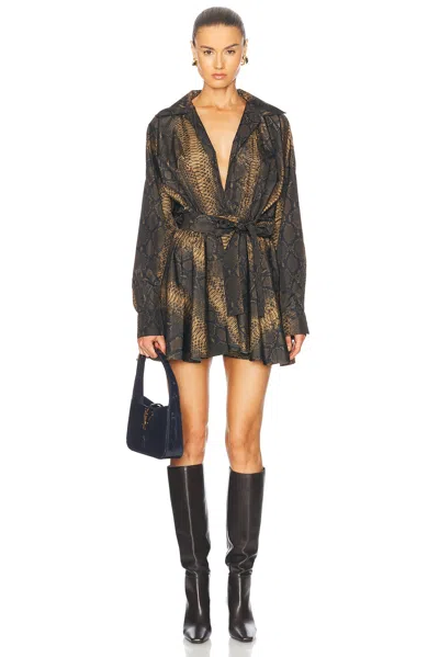 Norma Kamali Super Oversized Boyfriend Shirt Flared Mini Dress In Brown