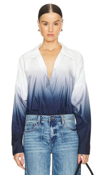 Norma Kamali Super Oversized Boyfriend Shirt Bodysuit In True Navy Ombre