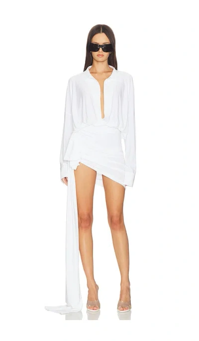 Norma Kamali Super Oversized Shirt Side Drape Dress In White