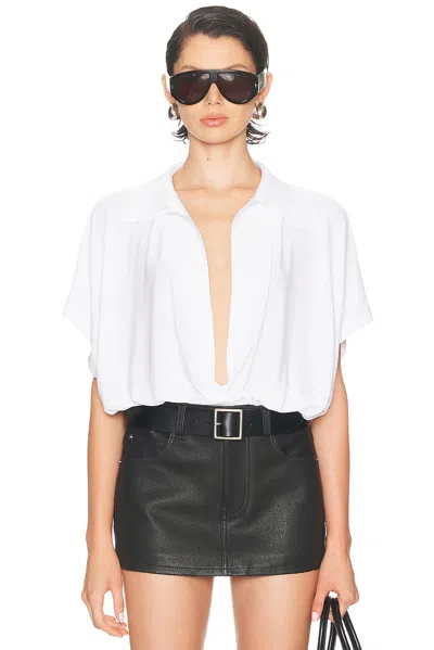 Norma Kamali Super Oversized Sleeveless Boyfriend Bodysuit In White