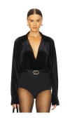 Norma Kamali Super Oversized Velvet Boyfriend Shirt Bodysuit In Black