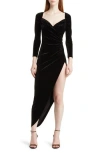 Norma Kamali Sweetheart Side Drape Stretch Velvet Gown In Black