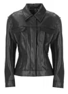 Norma Kamali Fitted Synthetic Leather Long Sleeve Jacket In Black