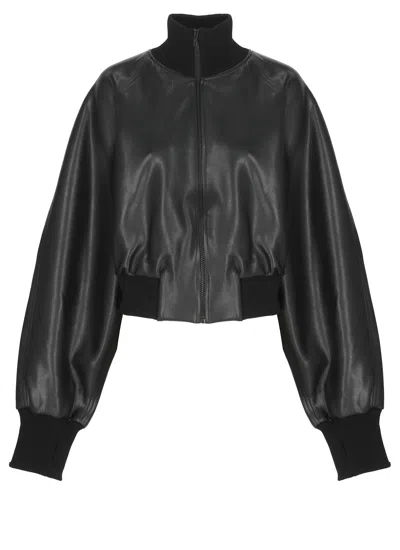 Norma Kamali Cropped Synthetic Leather Long Sleeve Jacket In Black
