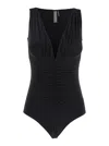 Norma Kamali 'tara' Black Top With V-neck And Ruffle Details In Tech Fabric Woman