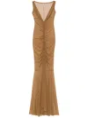 Norma Kamali Lamé Fishtail Slip Gown In Braun