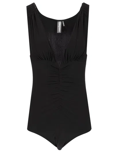 Norma Kamali Tara Black Top With V-neck And Ruffle Details In Tech Fabric Woman