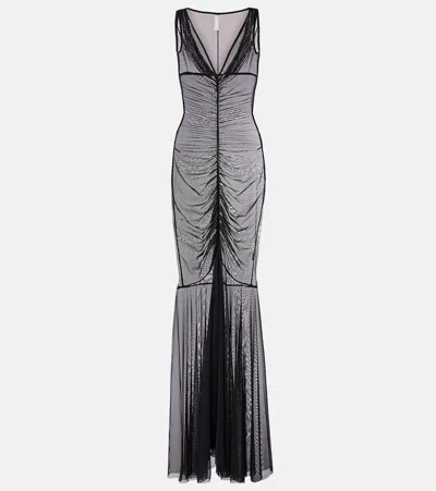Norma Kamali Tara Ruched Mesh Gown In Black