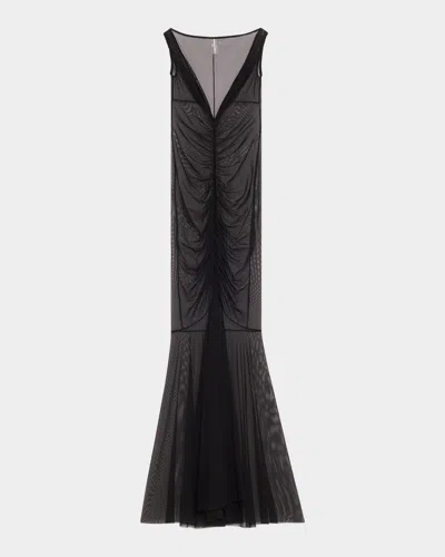 Norma Kamali Tara Shirred-front Fishtail Gown In Black