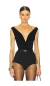 Norma Kamali Tara Shirred Front Mio Bodysuit In Black