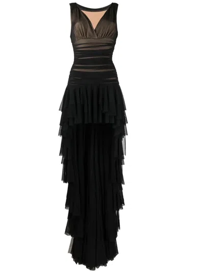 Norma Kamali Tara Shirred High-low Gown In Schwarz