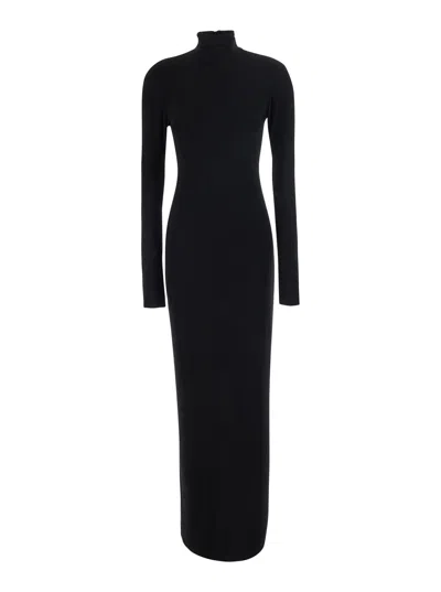 Norma Kamali Tech Fabric Long Sleeve High-collar Slim-fit Dress With Back Zip In Black