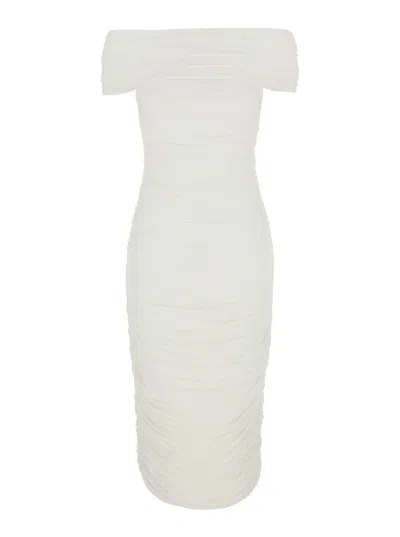Norma Kamali Tech Fabric Sleeveless Square-neck Dress With Side Ruching In White