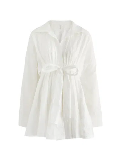 Norma Kamali Embroidered Cotton-voile Mini Shirt Dress In White