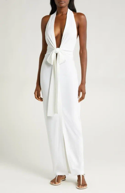 Norma Kamali Tie-front Halter Gown In Snow White
