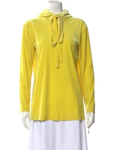 Pre-owned Norma Kamali Tie Neck Long Sleeve Hoodie W/ Tags In Yellow
