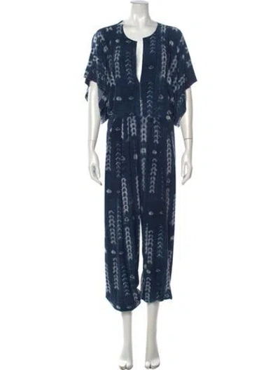 Pre-owned Norma Kamali Tie-dye Print V-neck Jumpsuit In Blue