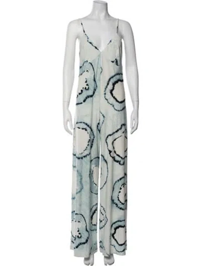 Pre-owned Norma Kamali Tie-dye Print V-neck Jumpsuit In Blue