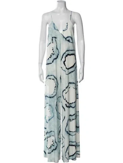 Pre-owned Norma Kamali Tie-dye Print V-neck Jumpsuit W/ Tags In Blue
