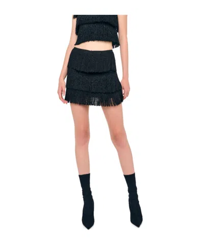 Norma Kamali Tiered Fringe Mini Skirt In Black