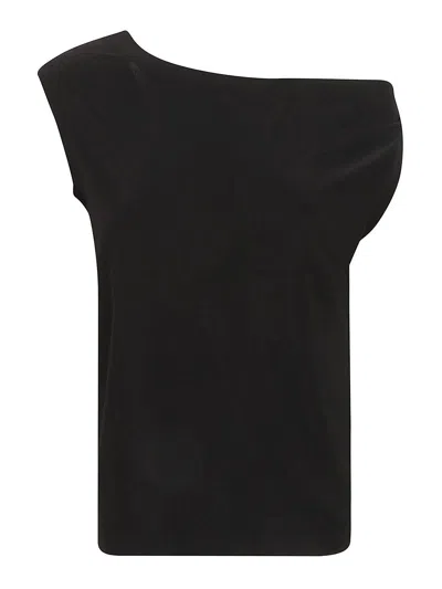 Norma Kamali Boat Neck Sleeveless Top With Curved Hem In Black