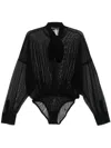 Norma Kamali Bow-detail Oversized Mesh Bodysuit In Black