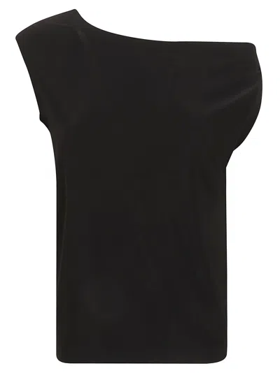 Norma Kamali Boat Neck Sleeveless Top With Curved Hem In Black