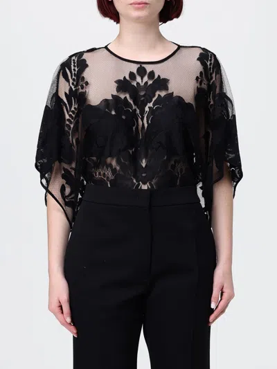 Norma Kamali Floral-lace Draped-sleeve Top In Black