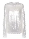 Norma Kamali Long Sleeve Sequined Blouse In White