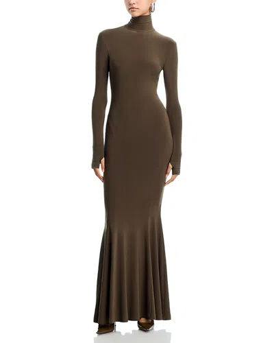 Norma Kamali Turtleneck Fishtail Gown In Brown