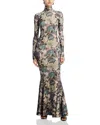 Norma Kamali Turtleneck Fishtail Gown In Green