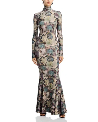 Norma Kamali Turtleneck Fishtail Gown In Green