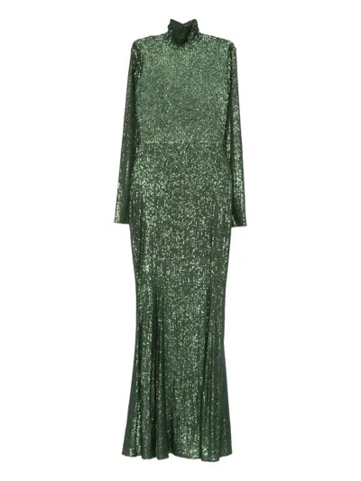Norma Kamali Turtleneck Fishtail Maxi Dress In Green