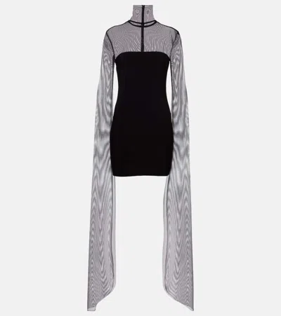 NORMA KAMALI TURTLENECK JERSEY AND MESH MINIDRESS