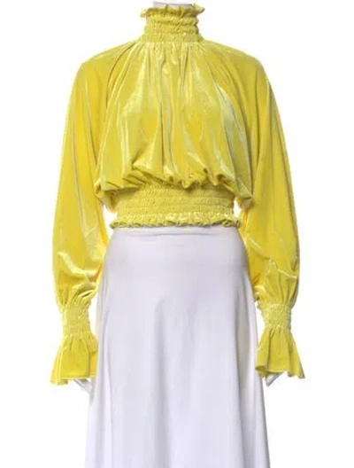 Pre-owned Norma Kamali Turtleneck Long Sleeve Blouse W/ Tags In Yellow