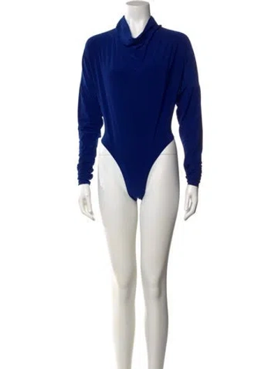 Pre-owned Norma Kamali Turtleneck Long Sleeve Bodysuit In Blue