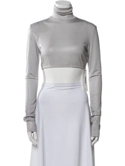 Pre-owned Norma Kamali Turtleneck Long Sleeve Crop Top In Gray