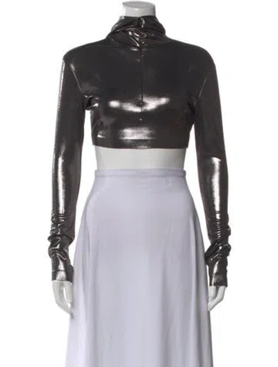 Pre-owned Norma Kamali Turtleneck Long Sleeve Crop Top In Silver
