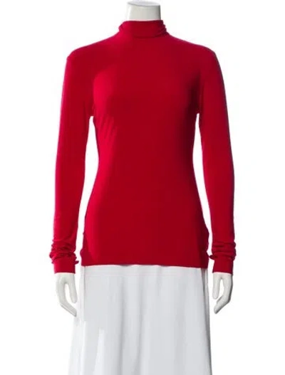 Pre-owned Norma Kamali Turtleneck Long Sleeve Top W/ Tags In Red