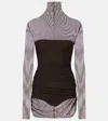 Norma Kamali Turtleneck Mesh Minidress In Brown