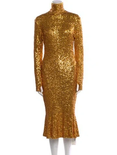 Pre-owned Norma Kamali Turtleneck Midi Length Dress In Gold