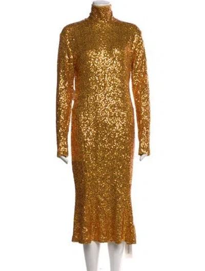 Pre-owned Norma Kamali Turtleneck Midi Length Dress W/ Tags In Gold