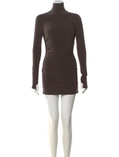 Pre-owned Norma Kamali Turtleneck Mini Dress In Brown