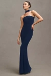 Norma Kamali Turtleneck Strapless Fishtail Gown In Blue