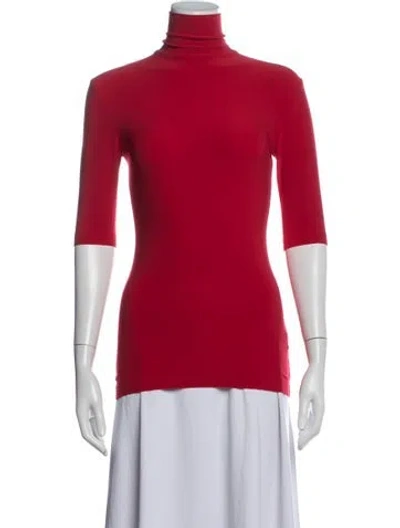 Pre-owned Norma Kamali Turtleneck Three-quarter Sleeve Top In Red