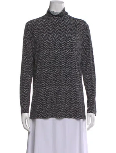 Pre-owned Norma Kamali Tweed Pattern Turtleneck Top W/ Tags In Black