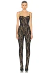 Norma Kamali Underwire Catsuit In Black Stretch Lace & Nude