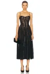 Norma Kamali Underwire Midcalf Dress With Bodysuit Black Stretch Lace/nude In Black Stretch Lace & Nude
